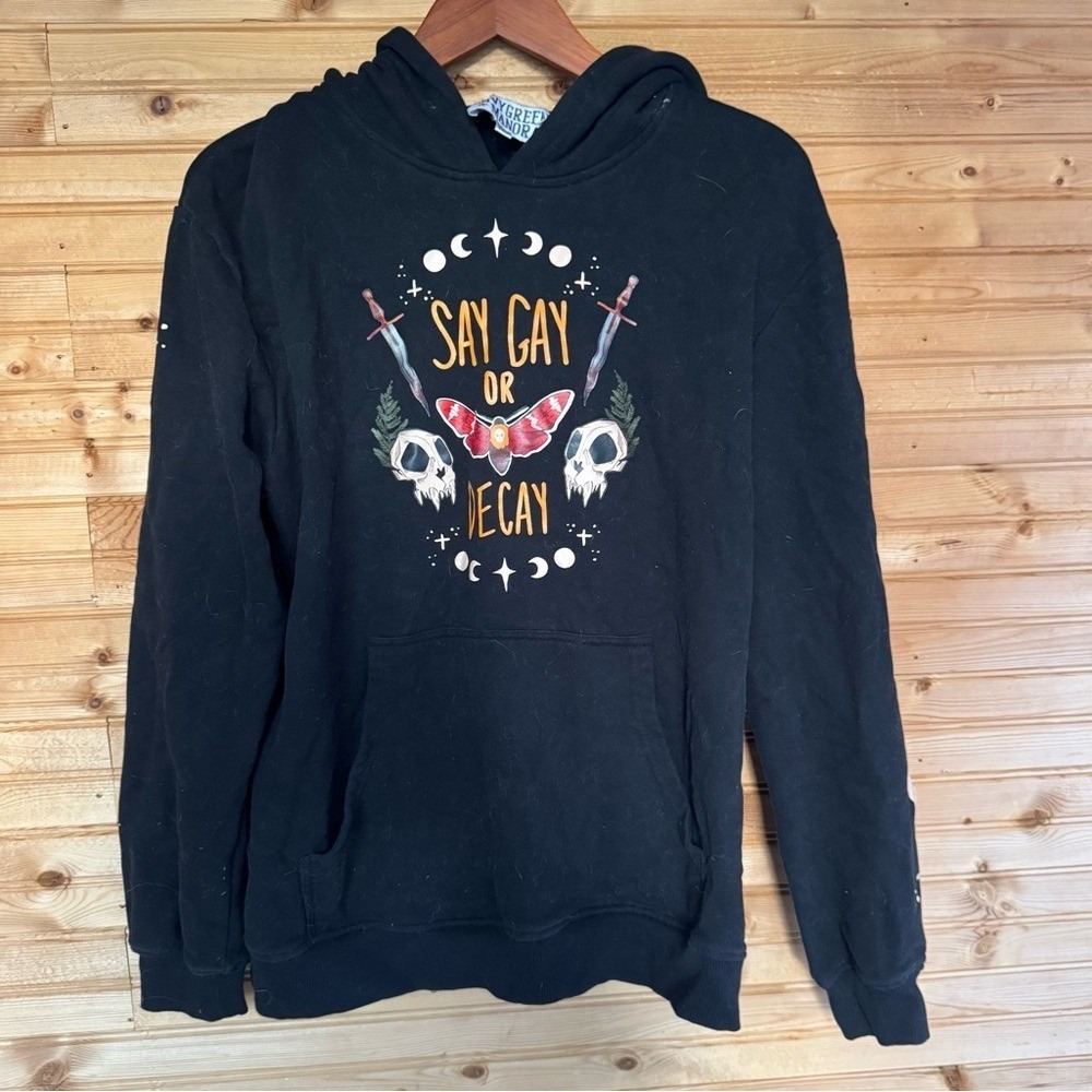 Envygreen Manor Hoodie Say Gay or Decay Black w Graphics 2XL RARE LGBTQIA+